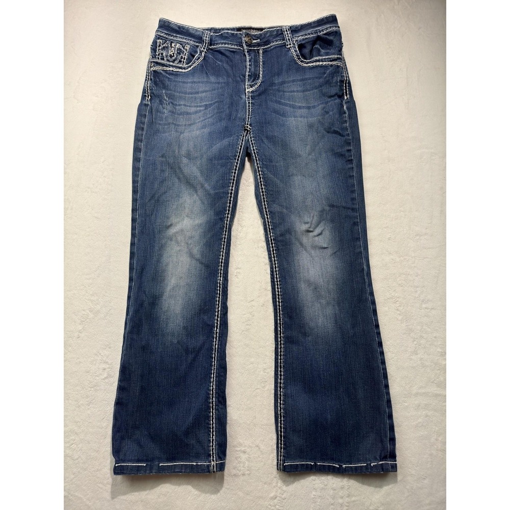 Cello Jeans Womens 34x31 Blue Medium Wash Bootcut Embroidered Denim Pockets